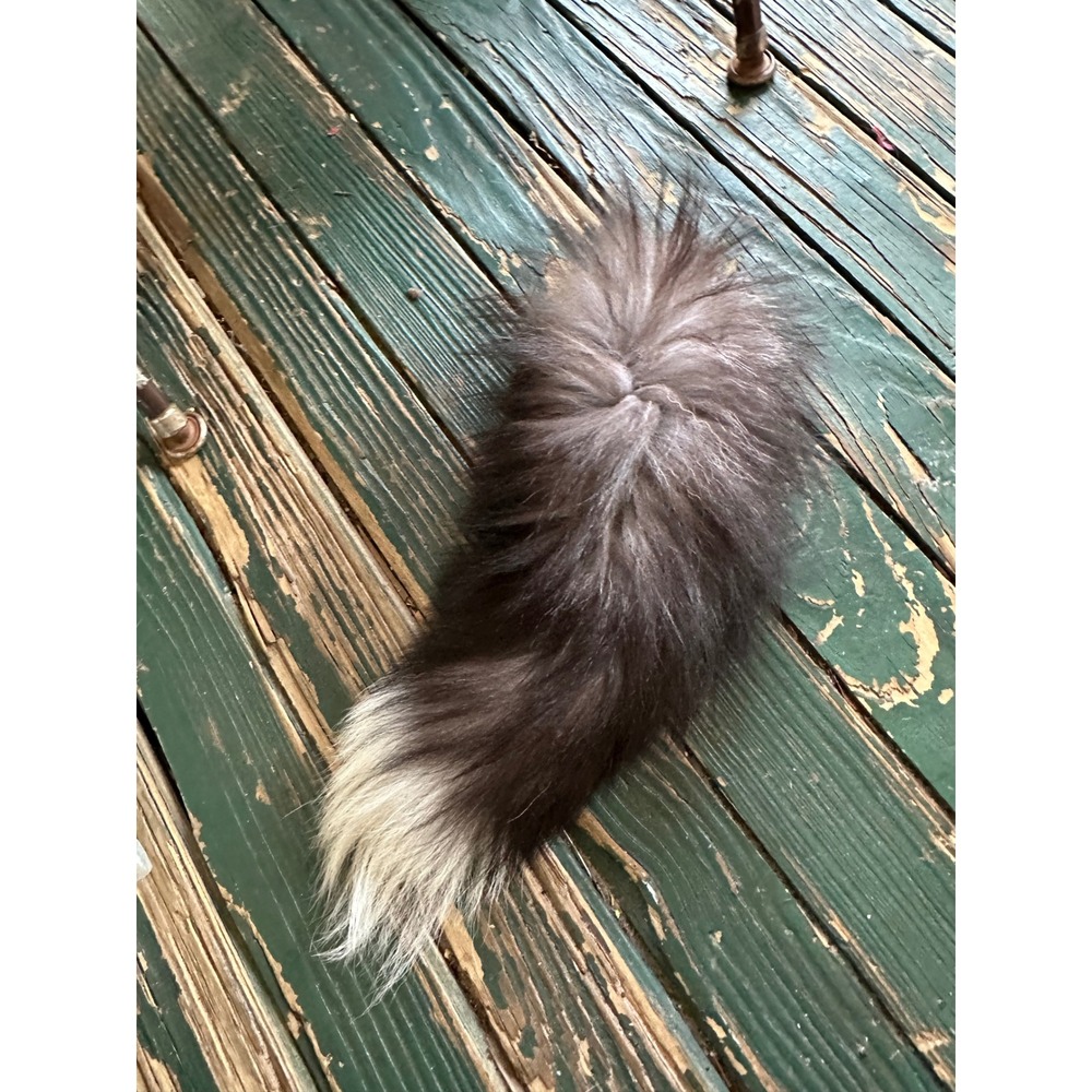 Large Faux Fur Animal Tail Keychain Grey White Tip Cosplay Bag Charm 16 Inch